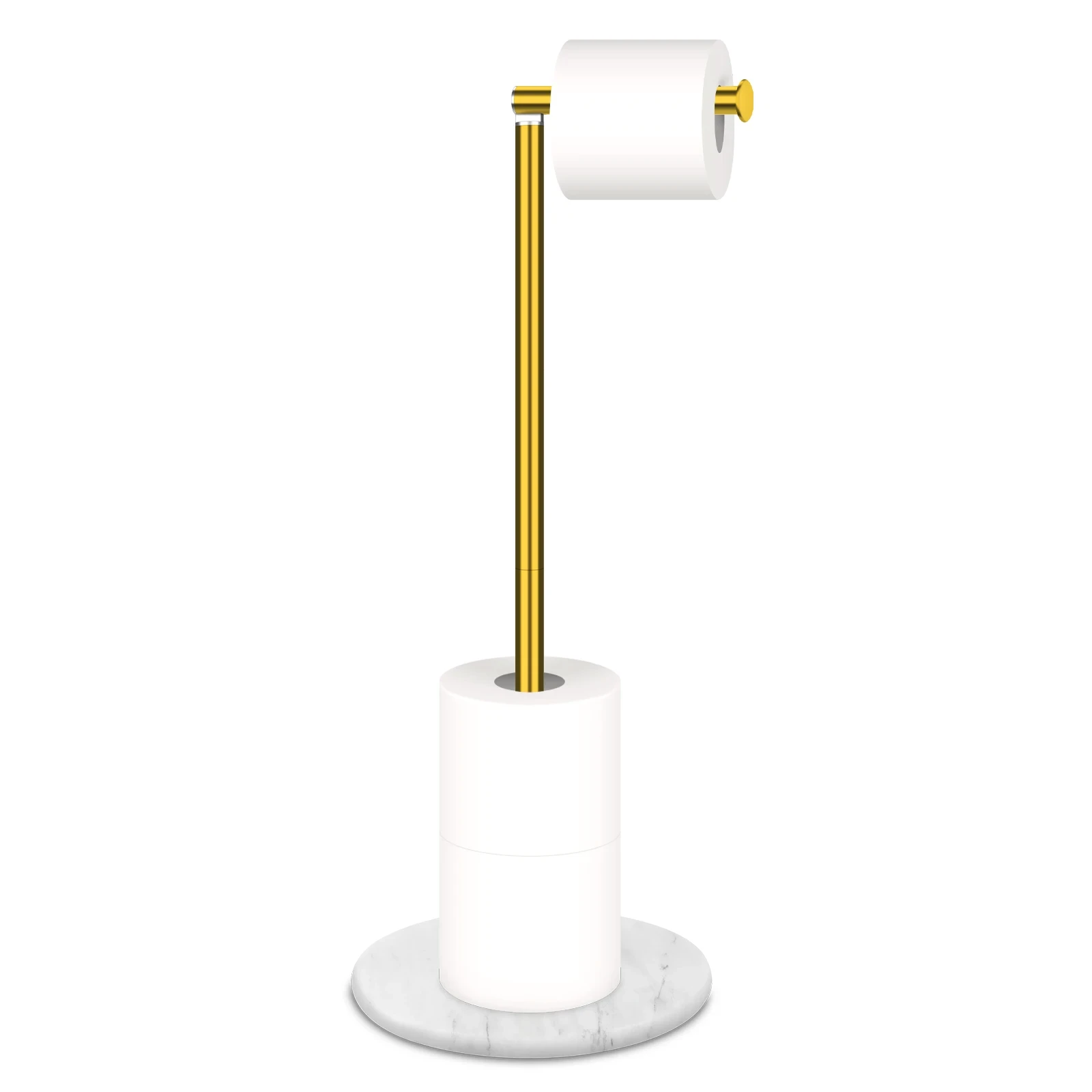 Goldener Toilettenpapierhalter mit wei&szlig;em Marmorsockel