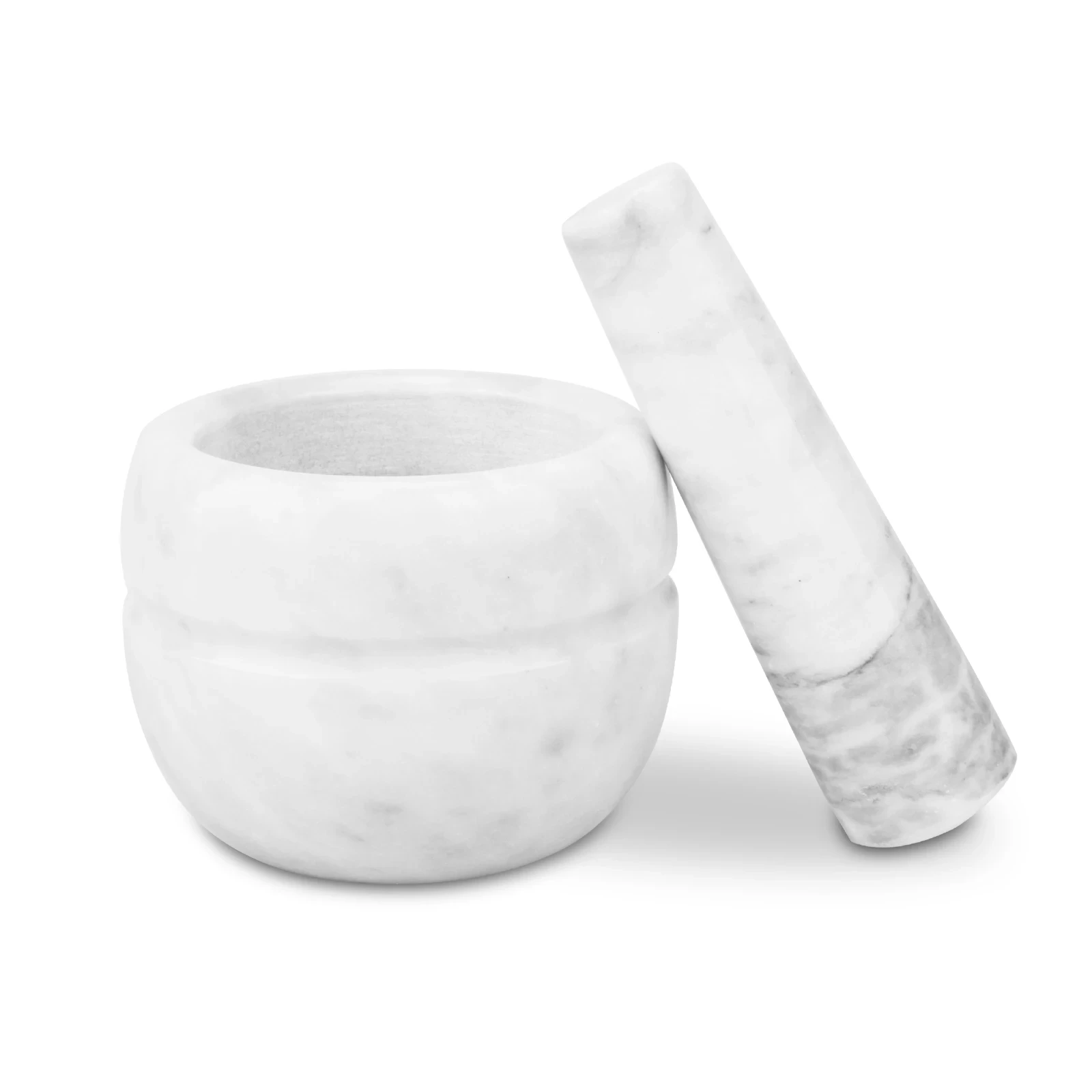 Wei&szlig;grauer Marmor-M&ouml;rser und St&ouml;&szlig;el D10x8cm H