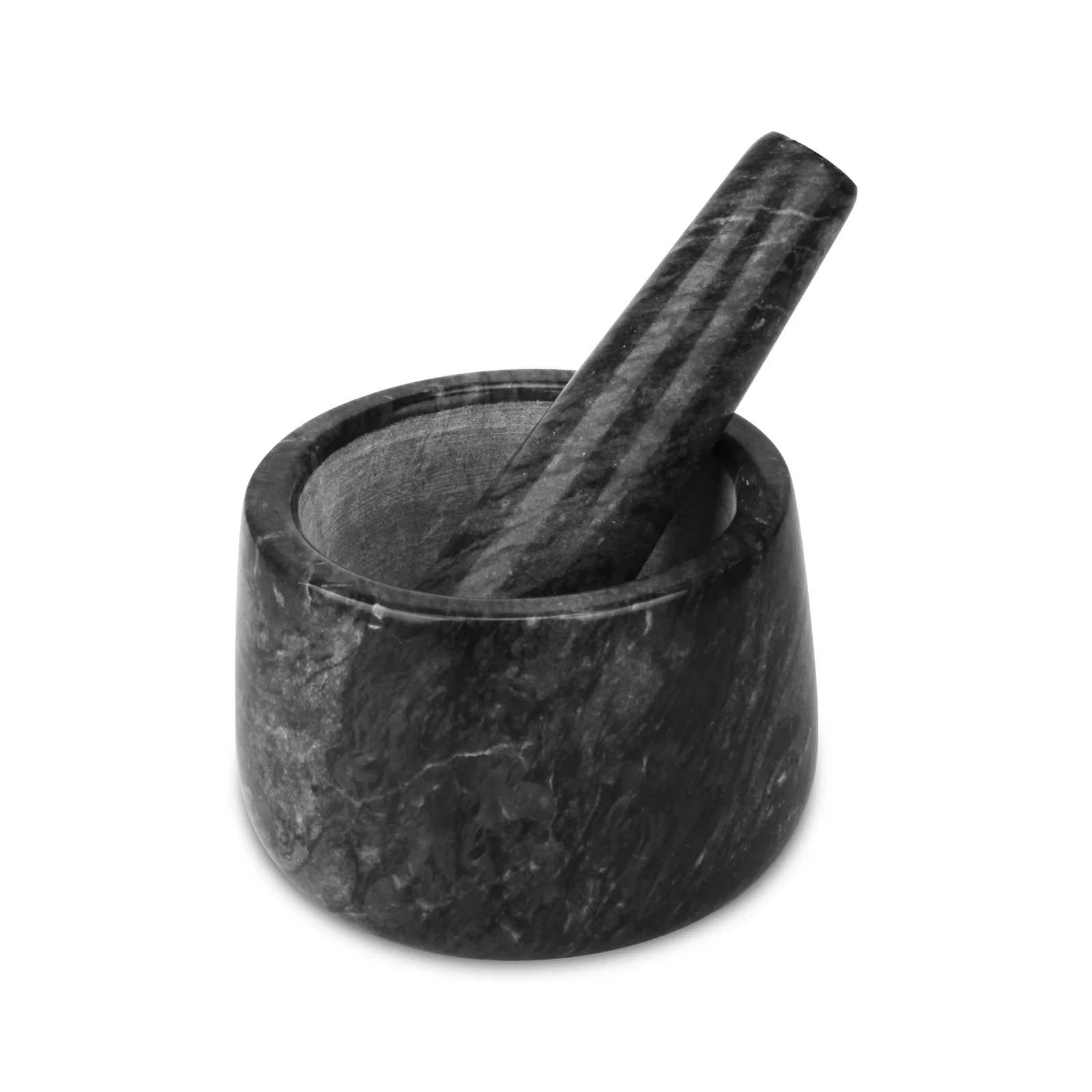 M&ouml;rser und St&ouml;&szlig;el aus schwarzem grauem Marmor, D12,5 x 8,5 cm hoch