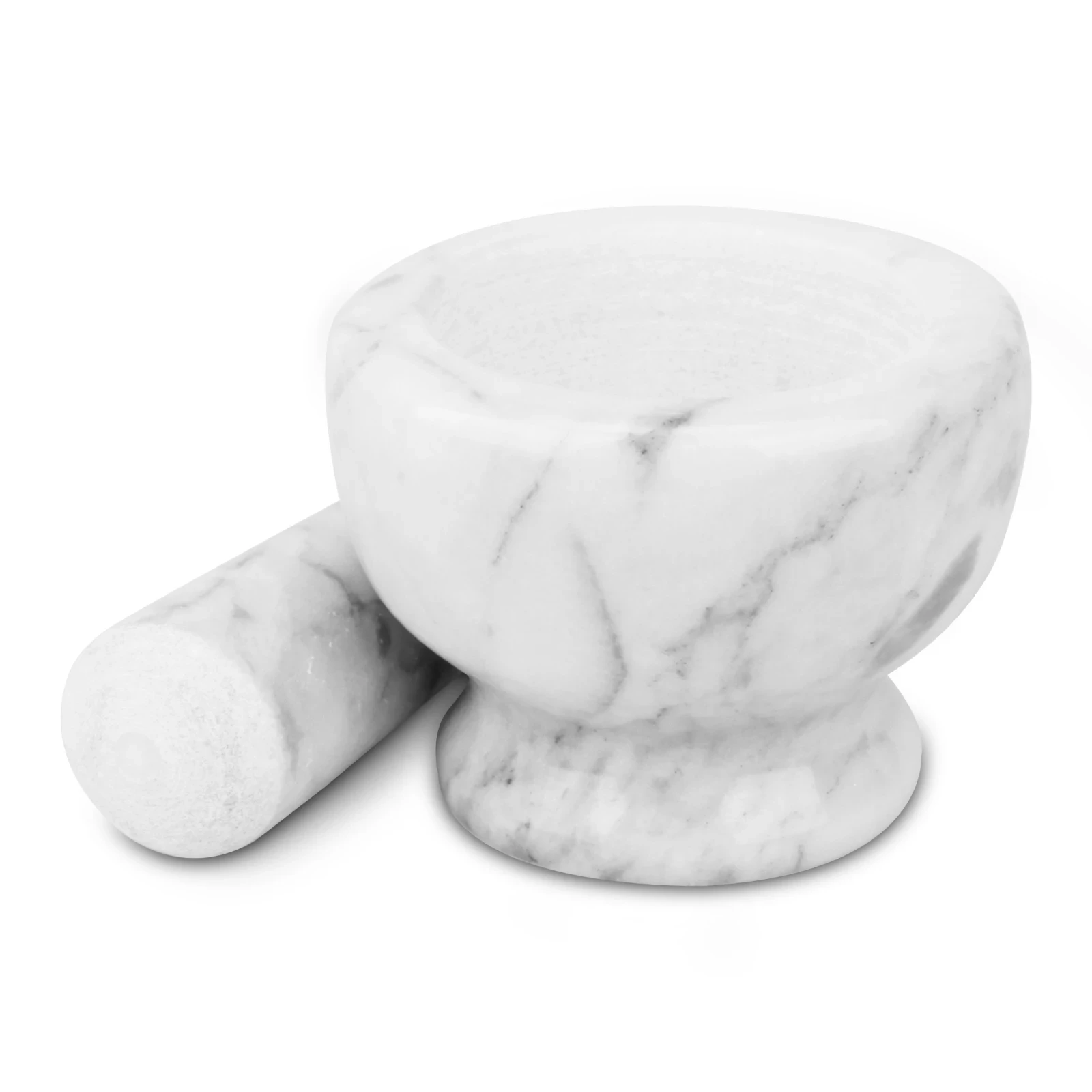 Wei&szlig;grauer Marmorm&ouml;rser und St&ouml;&szlig;el D8x6cm H