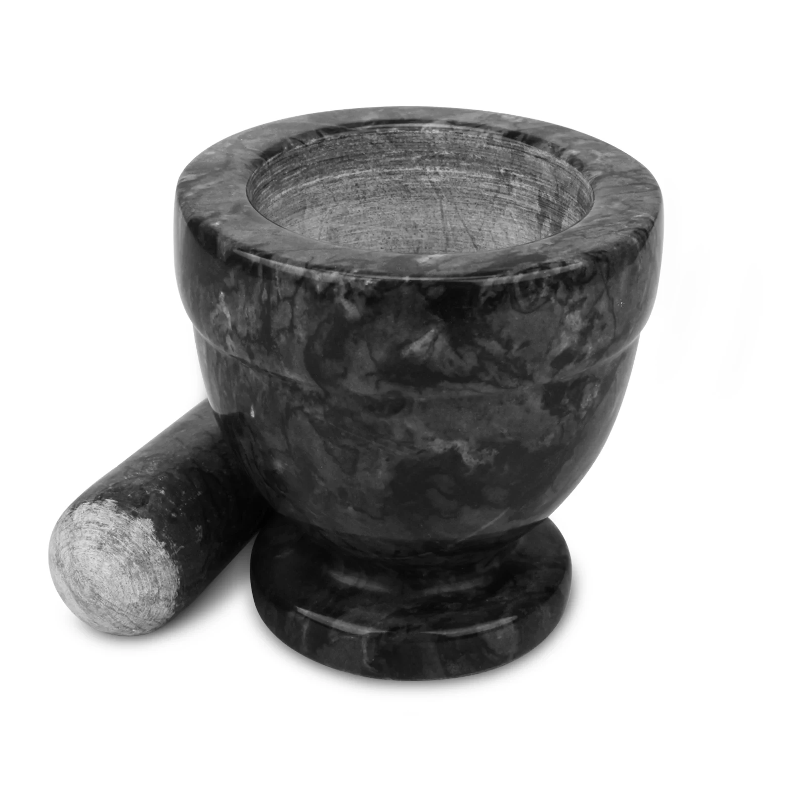 M&ouml;rser und St&ouml;&szlig;el aus schwarzem grauem Marmor, D10,5 x 10,5 cm H