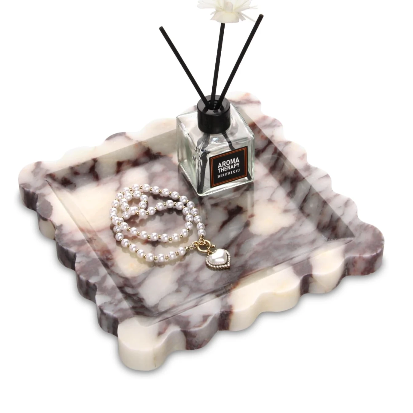 Luxuri&ouml;ses quadratisches Marmortablett von Bulgari mit Wellenkante