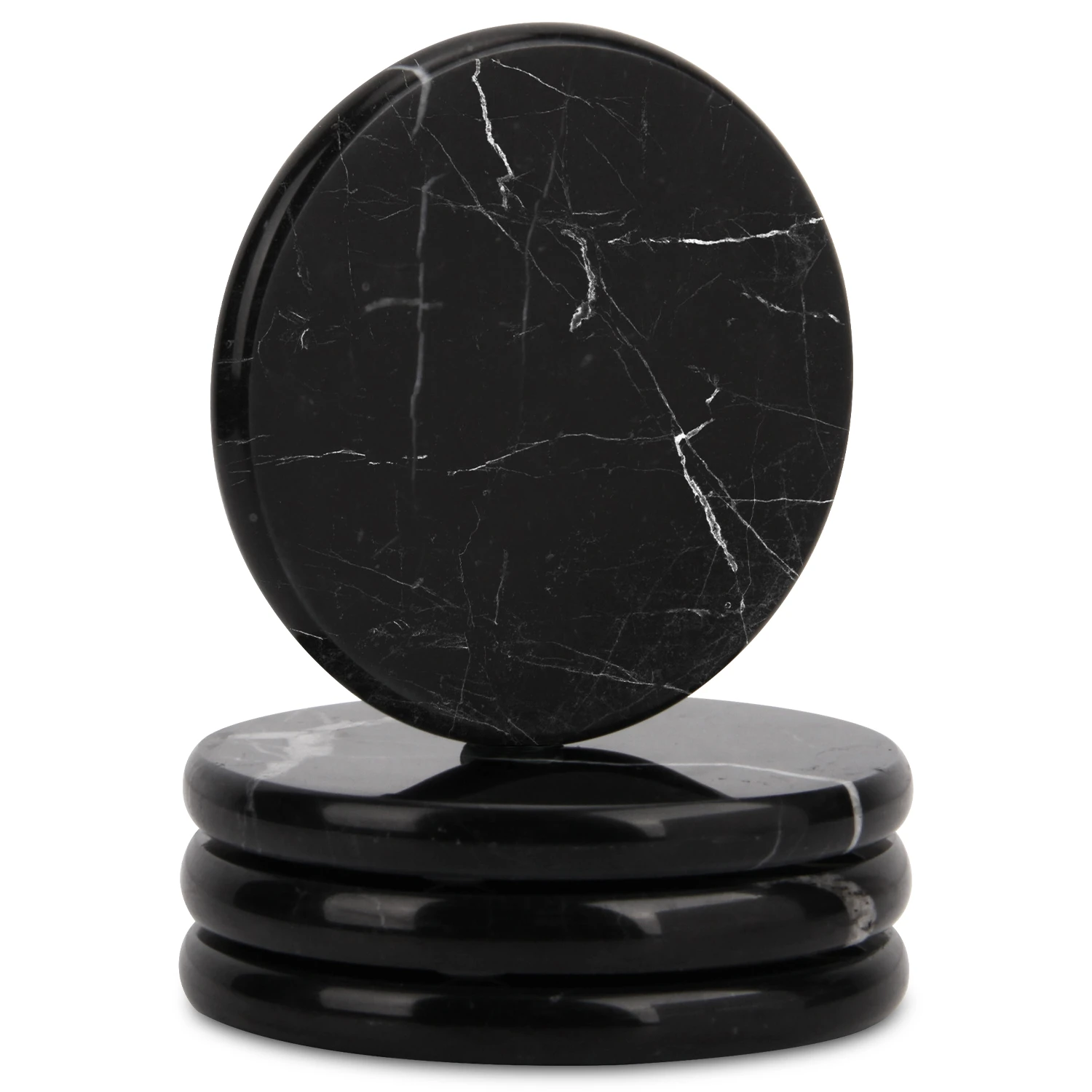 Set mit 4 runden Untersetzern aus schwarzem Marquina-Marmor