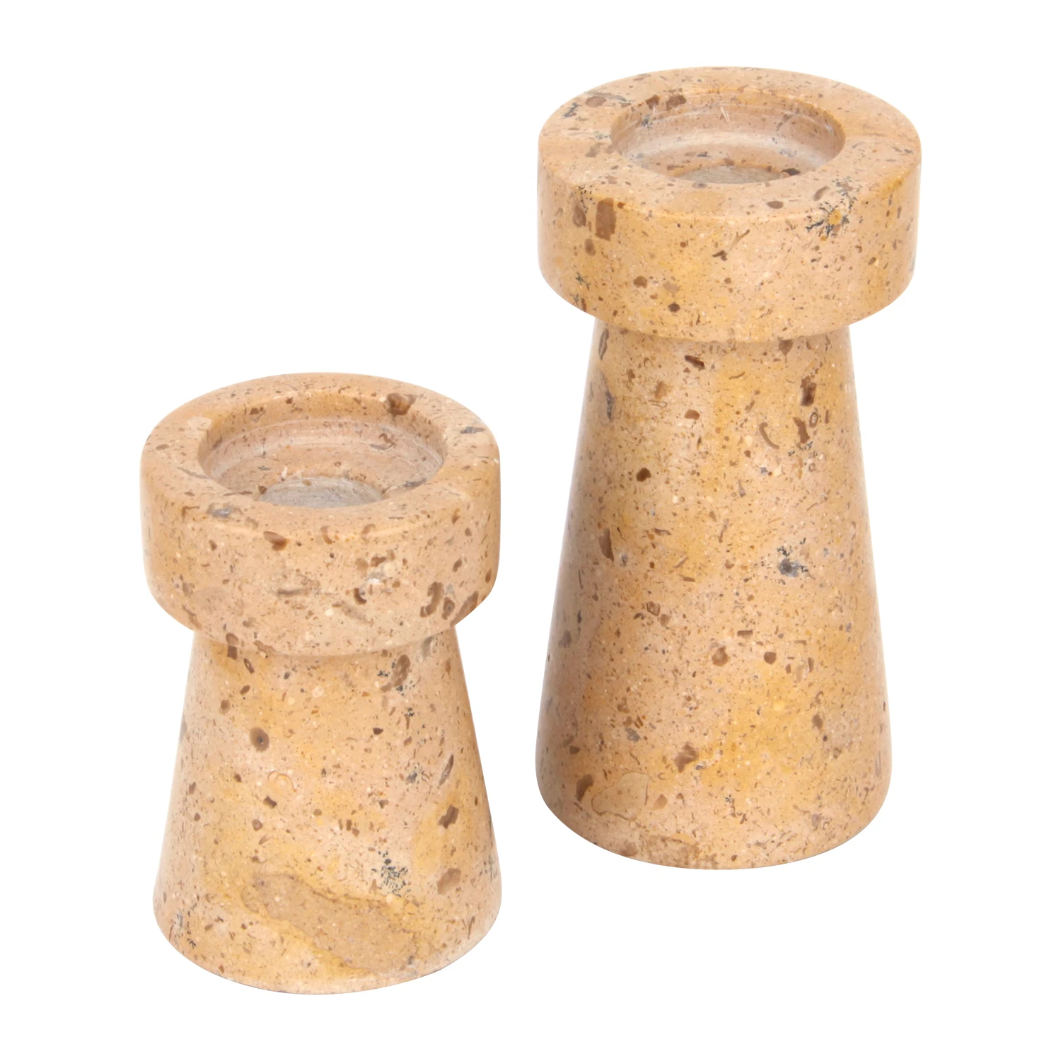 Set mit 2 Kerzenhaltern aus schlammgelbem Marmor