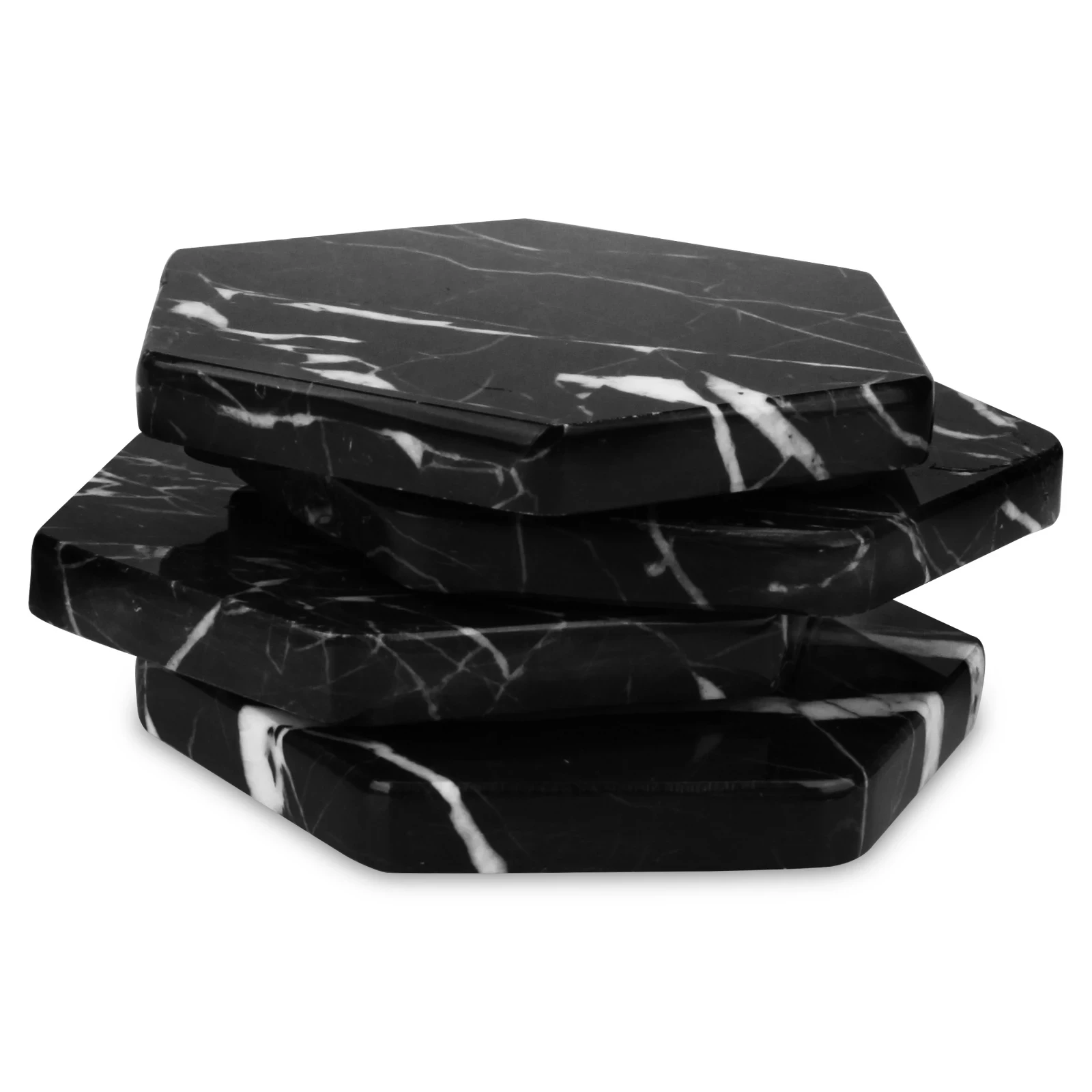Set mit 4 sechseckigen Untersetzern aus schwarzem Marquina-Marmor