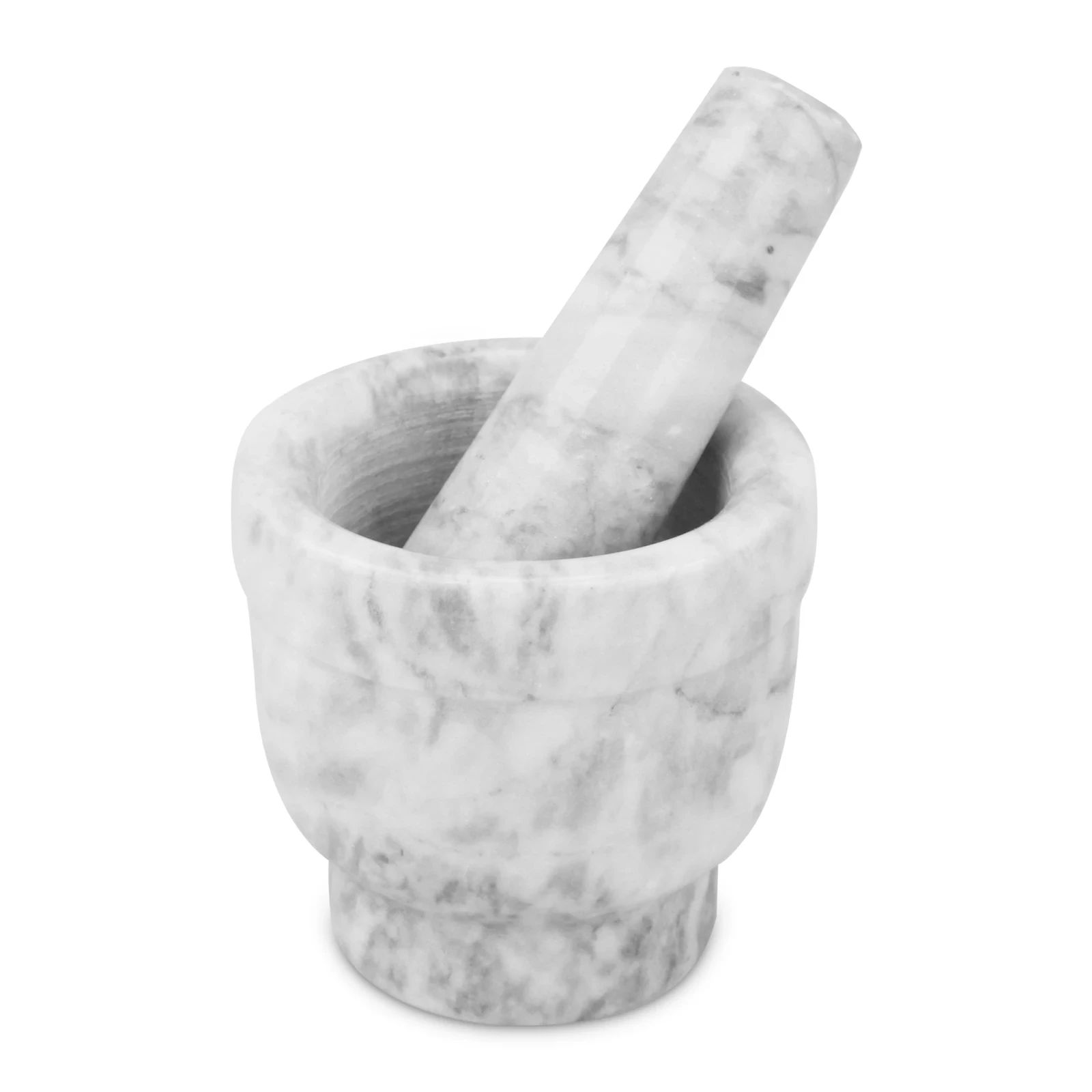 Wei&szlig;grauer Marmorm&ouml;rser und St&ouml;&szlig;el D8x7,5cm H