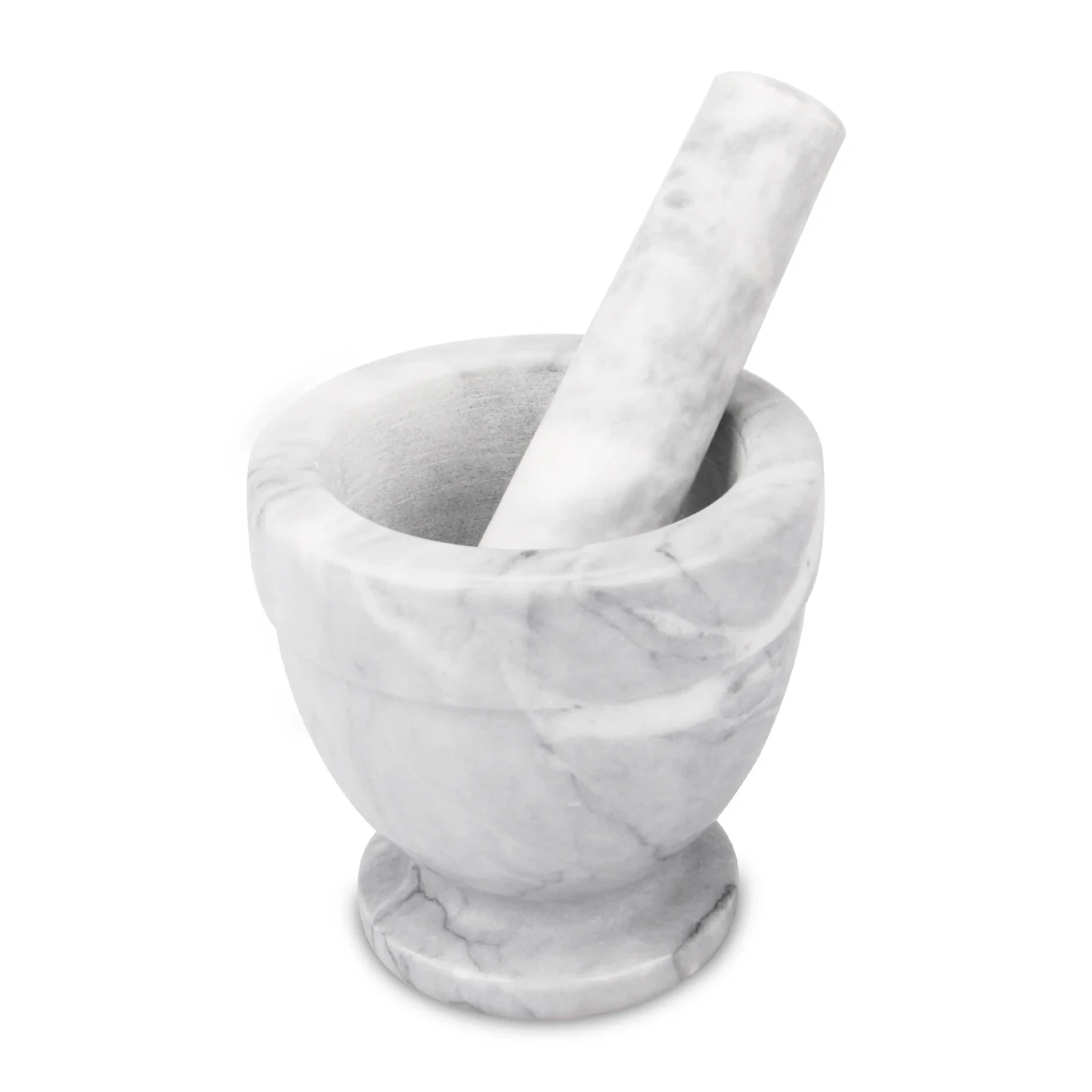 M&ouml;rser und St&ouml;&szlig;el aus wei&szlig;em grauem Marmor, D10,5 x 10,5 cm H
