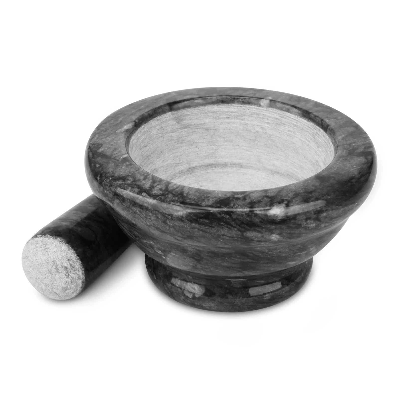 M&ouml;rser und St&ouml;&szlig;el aus schwarzem grauem Marmor, D15x8cm H
