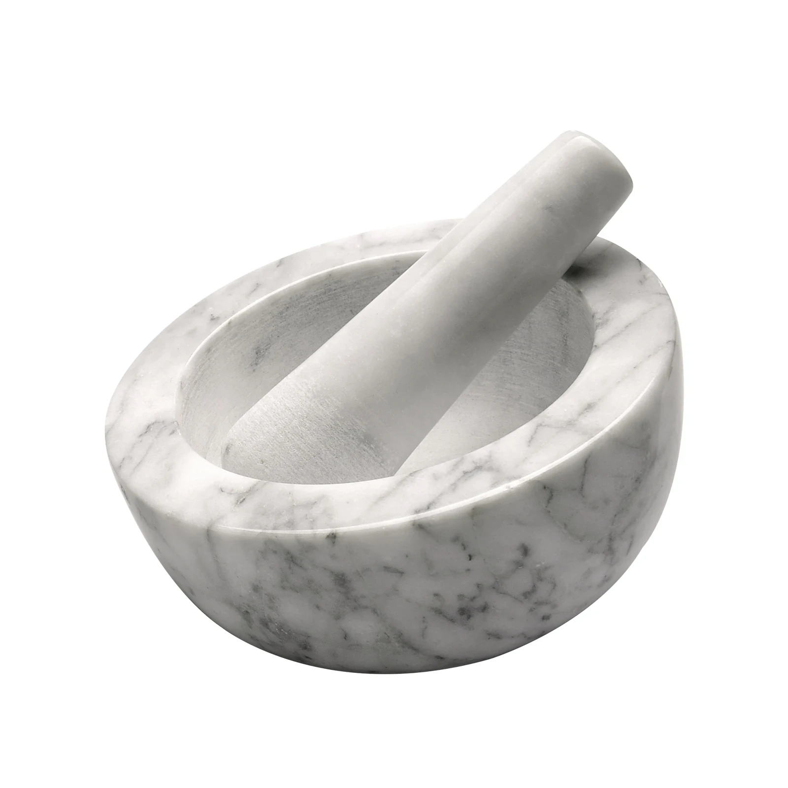 M&ouml;rser und St&ouml;&szlig;el aus wei&szlig;em grauem Marmor, D16,5 x 5&ndash;10 cm H
