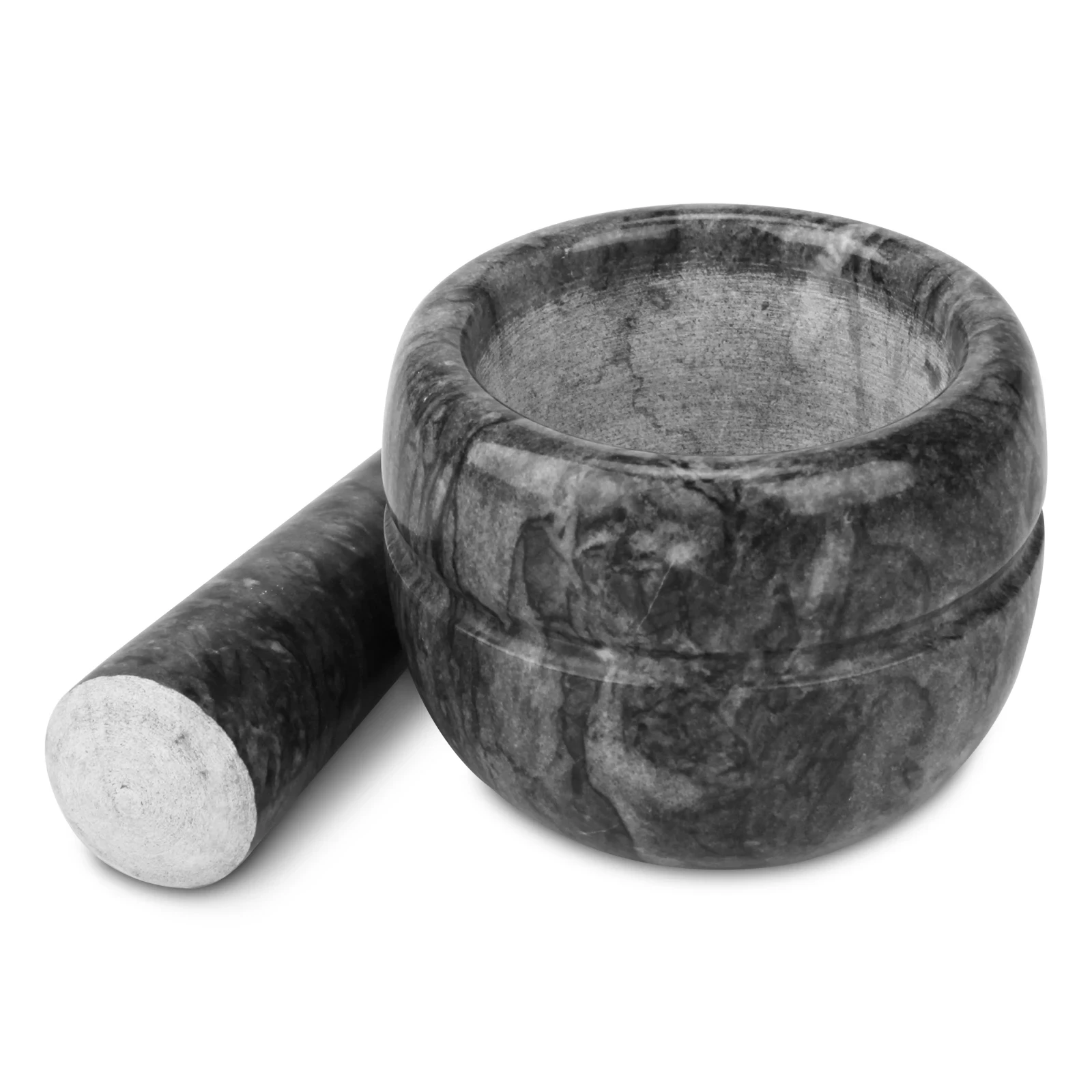 M&ouml;rser und St&ouml;&szlig;el aus schwarzem grauem Marmor, D10 x 8 cm hoch