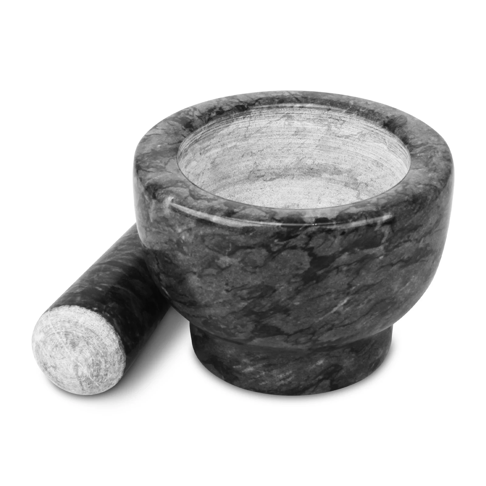 M&ouml;rser und St&ouml;&szlig;el aus schwarzem grauem Marmor, D15x8cm H