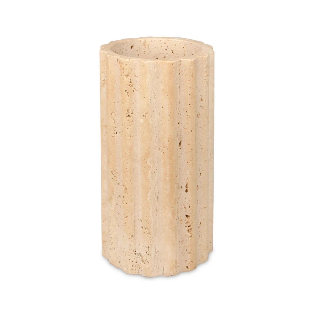 Wohndeko-Vase aus beigem Travertin-Marmor